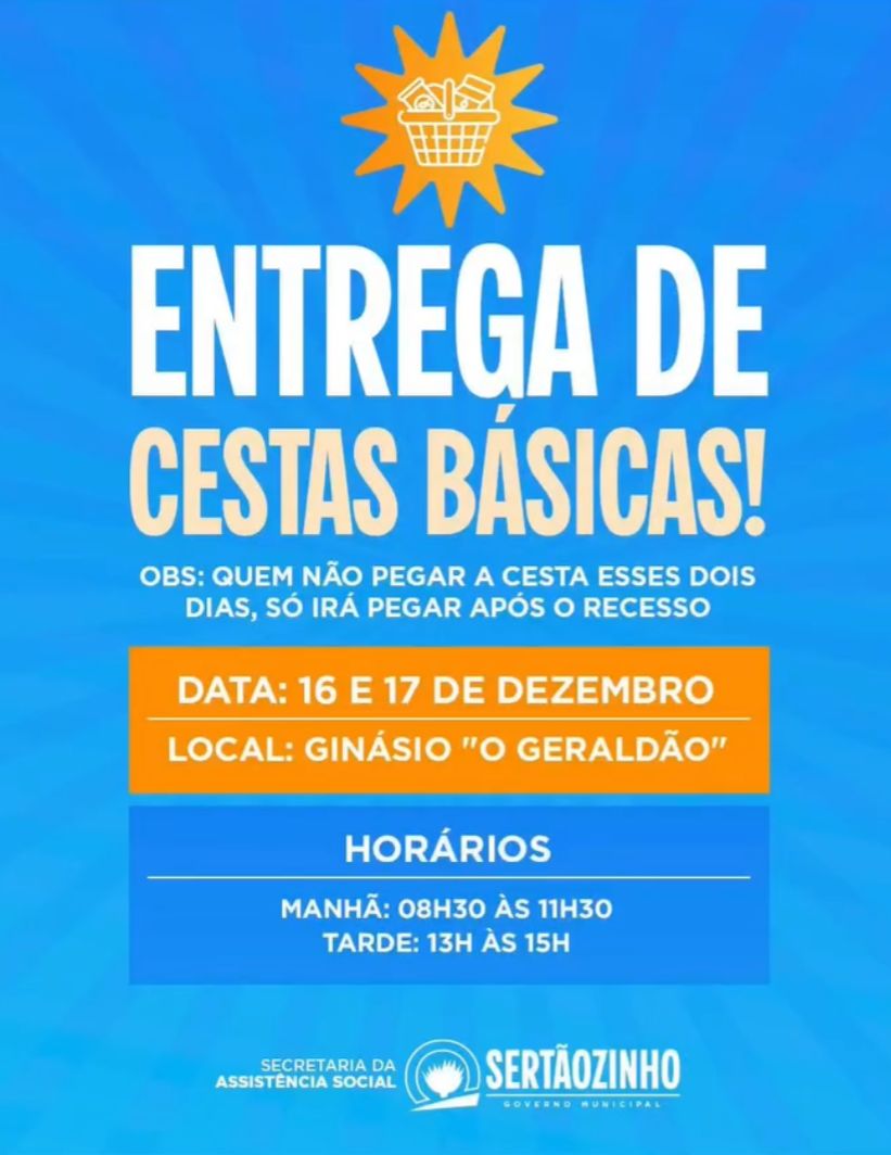 Sertãozinho realiza entrega de 350 cestas básicas e frango natalino no Ginásio "O Geraldão"