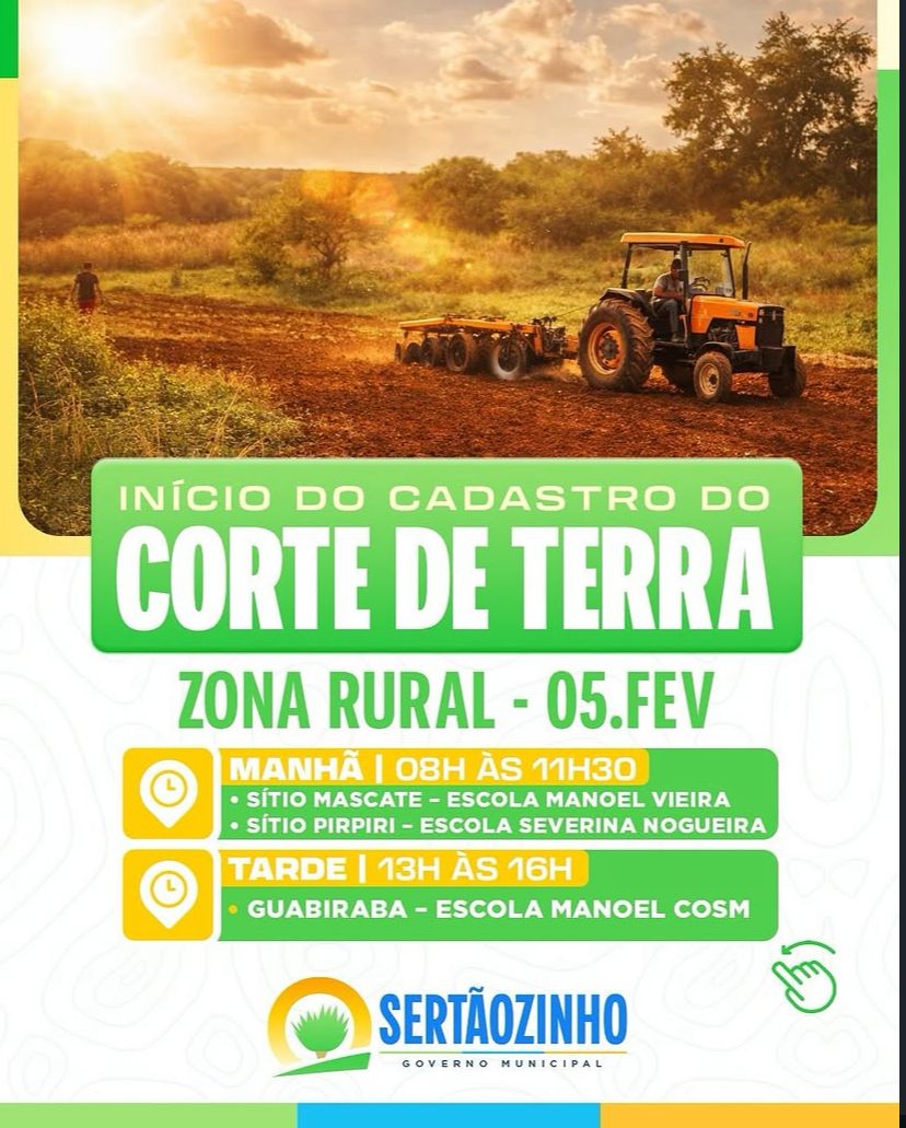 Inicio do cadastro do Programa Corte de Terra para agricultores da zona rural