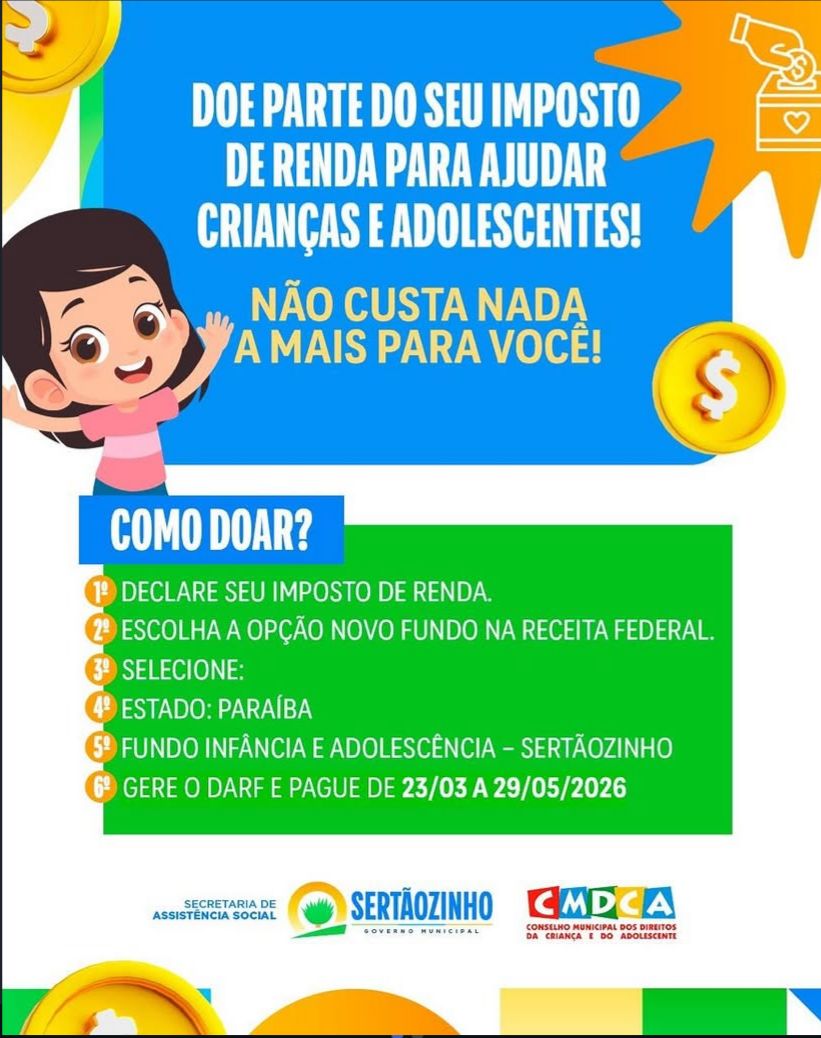 Destinação do Imposto de Renda para o Fundo da Infância e Adolescência de Sertãozinho