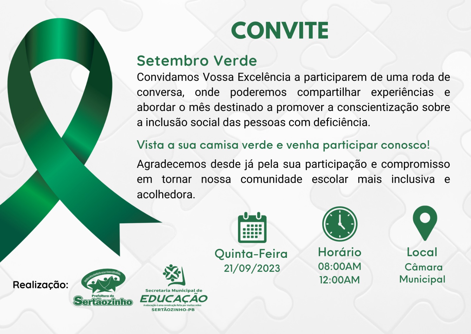 SETEMBRO VERDE - Convite! Vamos participar desse momento super importante?!